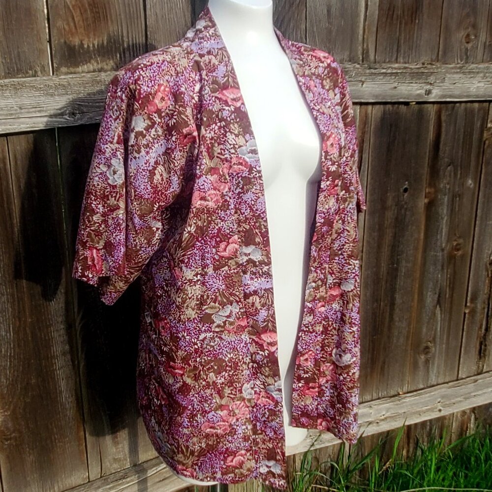 Vintage Fritzi (of California?) Floral No Button Coverlet Top O/S Nylon?